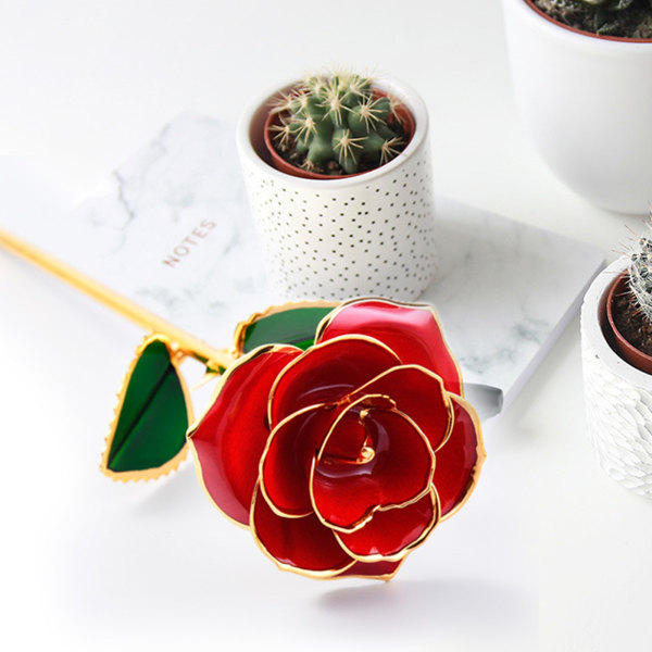 24K Gold Plated Rose, Dried Flower Kit with Gift Box and Display Stand, Rose Red - Image 3