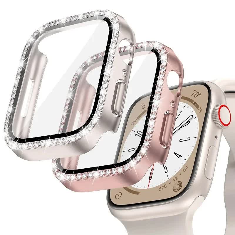 Diamond Glass Compatible with Apple Watch Case 45/41/40 mm 44 mm 42 mm 38 mm Bling Bumper+ Screen Protector iwatch Series 9 8 7 3 6 SE Red Series 789 45MM - Image 2