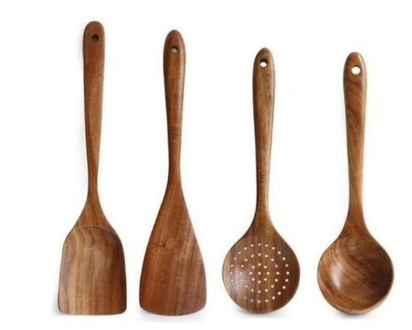 Wooden ladle set, Teak cooking set acacia wood kitchen utensils/ kitchen set scratch-resistant and heat-resistant 4 sets - Image 1