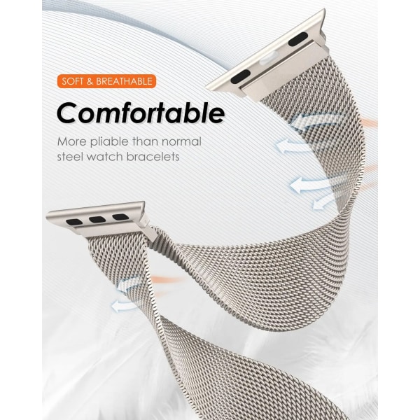 Compatible with Apple Watch bracelet 44/40/45mm 49mm 41mm 38mm 42mm Wristband iwatch Series 9 3 6 5 SE 7 8 Ultra 2 starlight - silver silver 42mm/44mm/45mm/49mm - Image 4