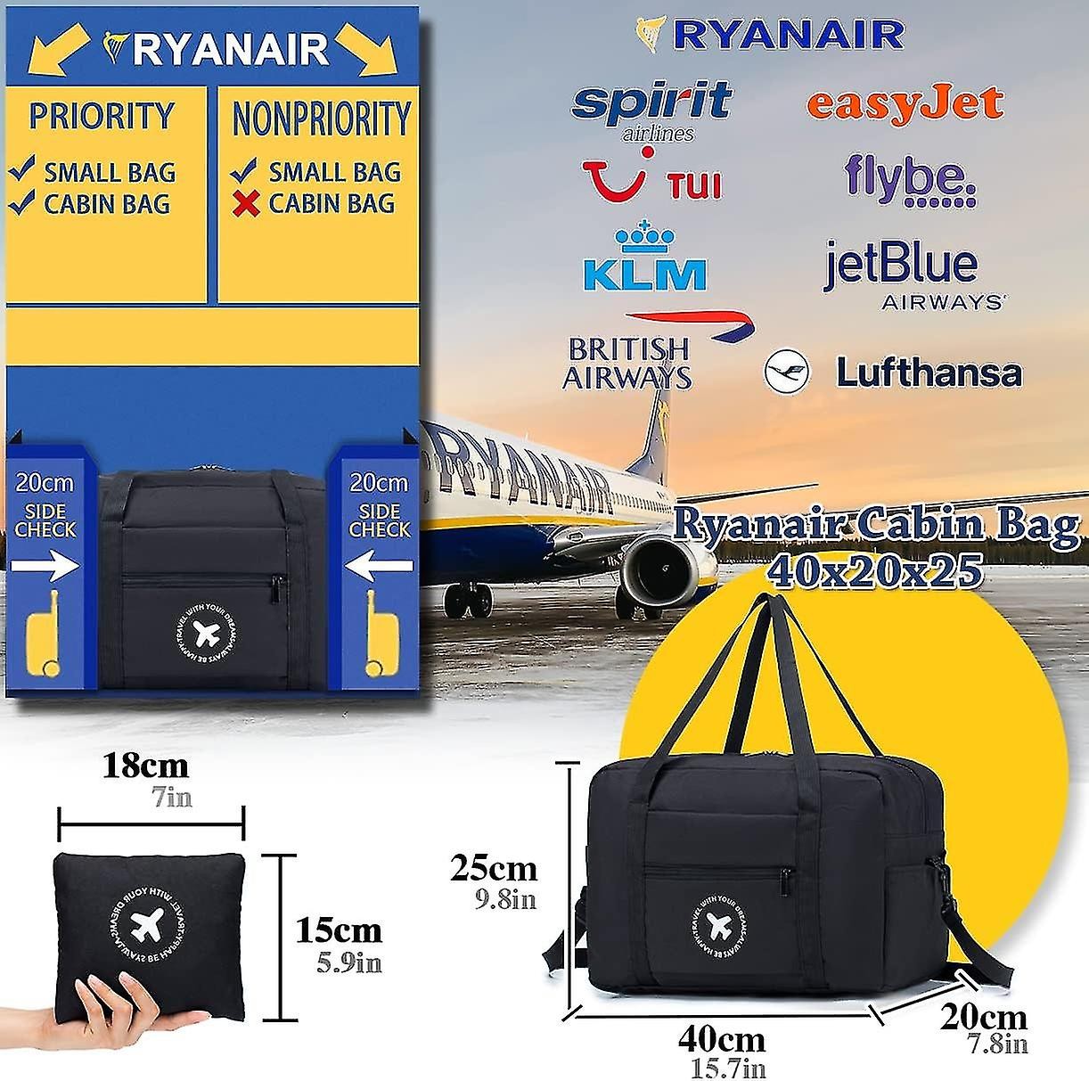 Cabin Bag 40x20x25 cm for Ryanair Approved Size Foldable Travel Bag Duffel Bag Under Seat Luggage Holder-Xin - Image 2