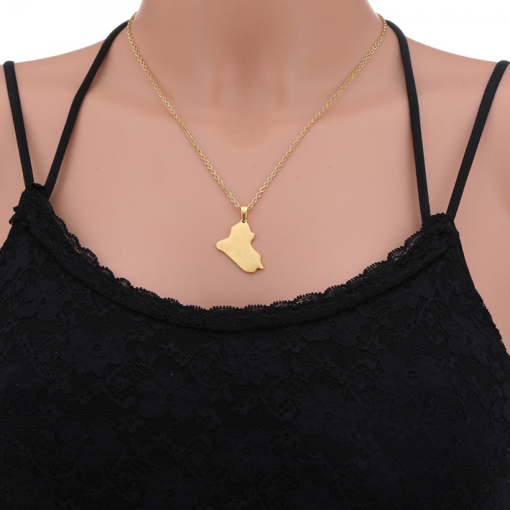 Stainless Steel Necklace for Women, Map of the Republic of Iraq - Image 1