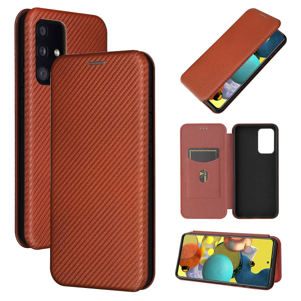 Case compatible with Samsung Galaxy A52s 5g Carbon Fiber Case Folio Flip Protective Magnetic Shell Etui Coque Brown ingen_max - Image 1