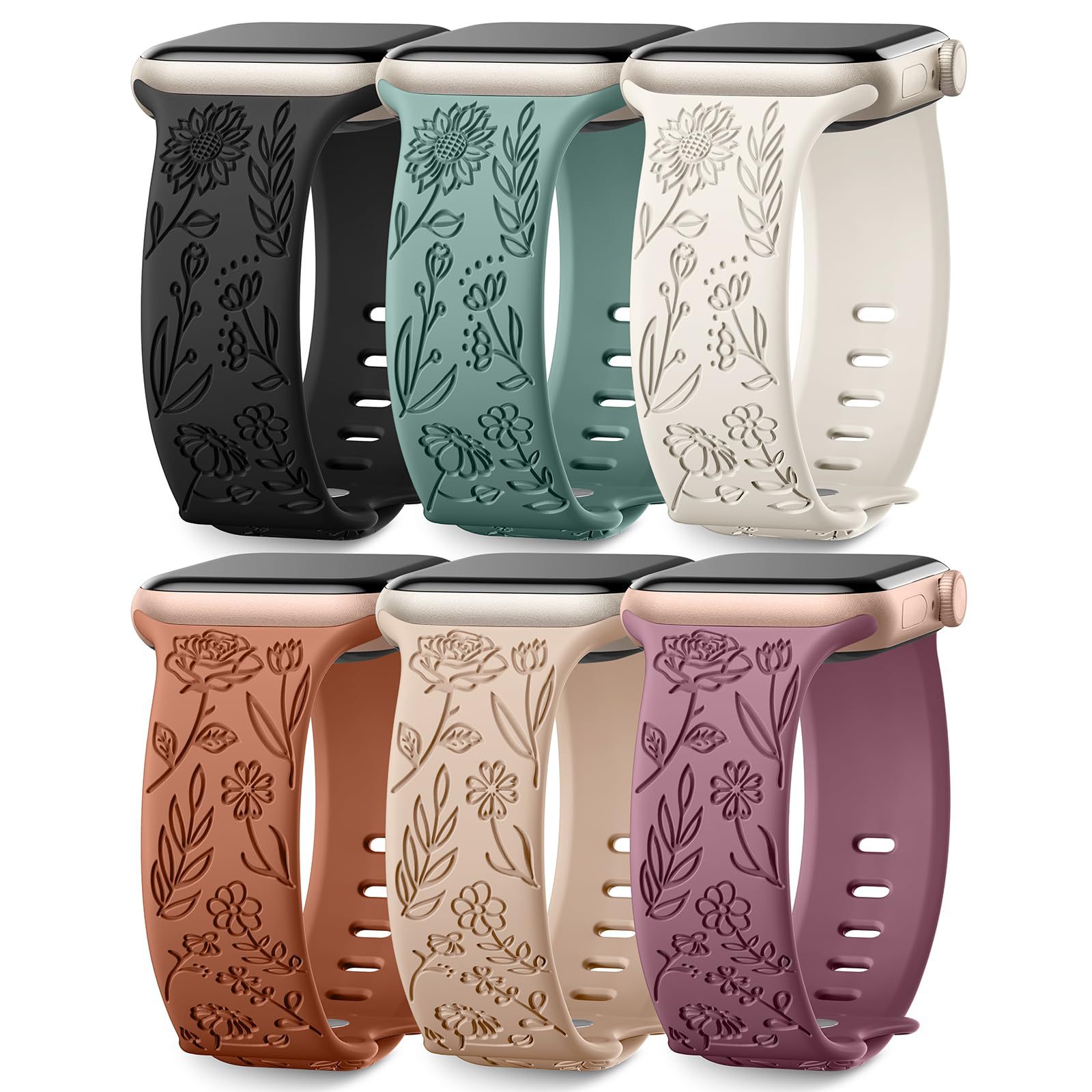 Watch strap compatible with iwatchS9 876SE Apple Watch, embossed small rose silicone, rose color - blue-grey Rose - blue-grey 38/40/41mm - Image 2