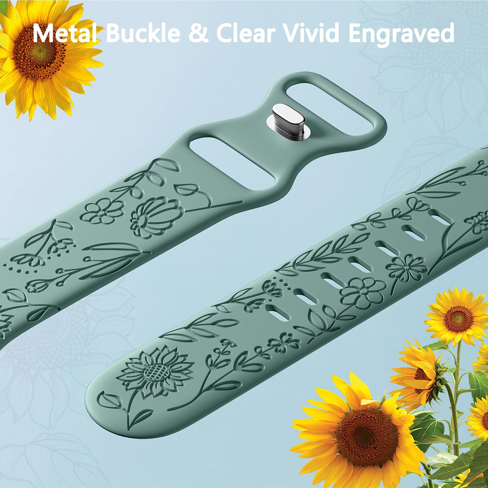 Watch strap compatible with iwatchS9 876SE Apple Watch, embossed small rose silicone, rose color - blue-grey Rose - blue-grey 38/40/41mm - Image 4