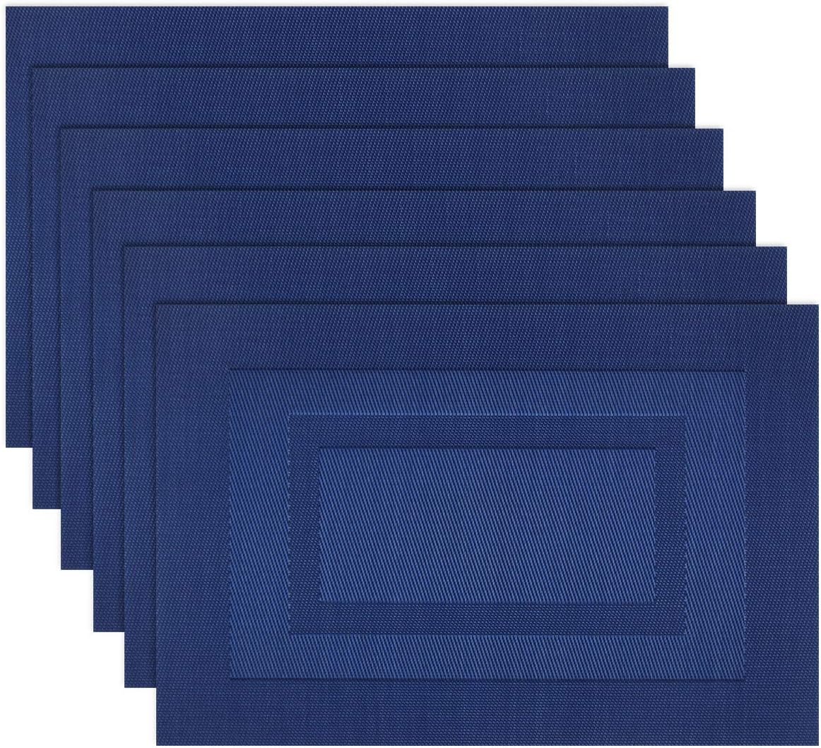 Placemats, Washable Woven Vinyl Placemats for Dining Tables, Easy to Clean Plastic Placemats Set of 6 (18 X12 Inch, Navy Blue) - Image 1