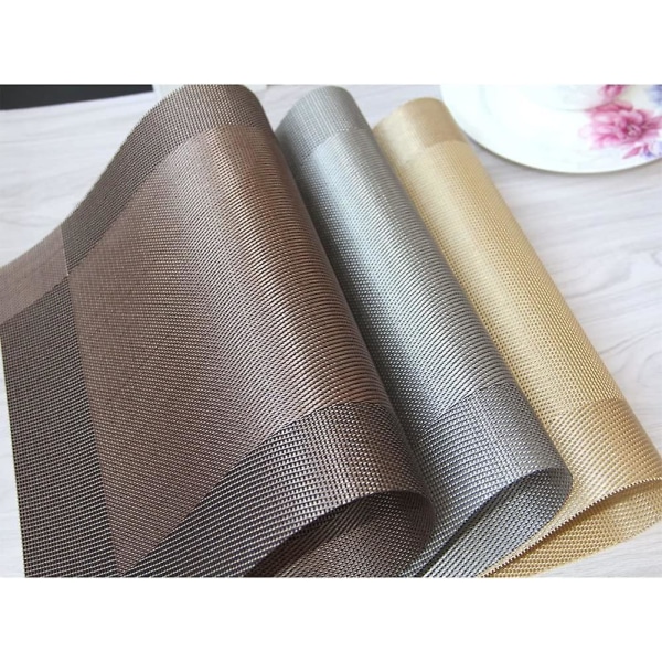 PVC Non-Slip PVC Placemats Set Heat Resistant Placemats Dining Table Kitchen Mat (Set of 4) Gold - Image 4