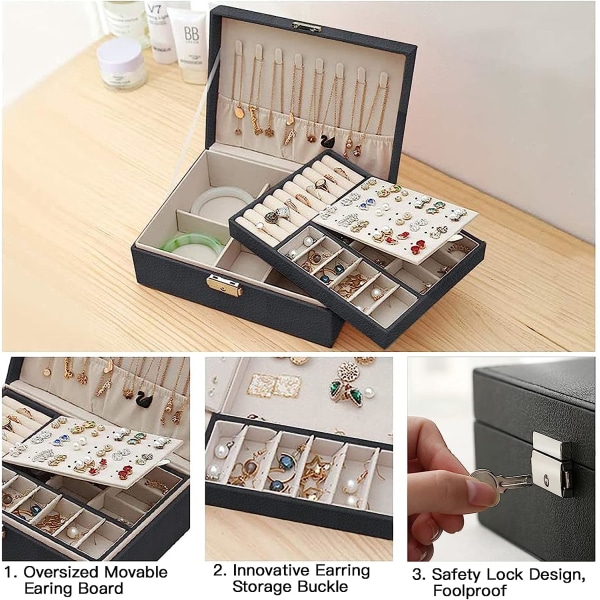 Jewelry Box Jewelry PU Leather Storage Box (Black) - Image 4