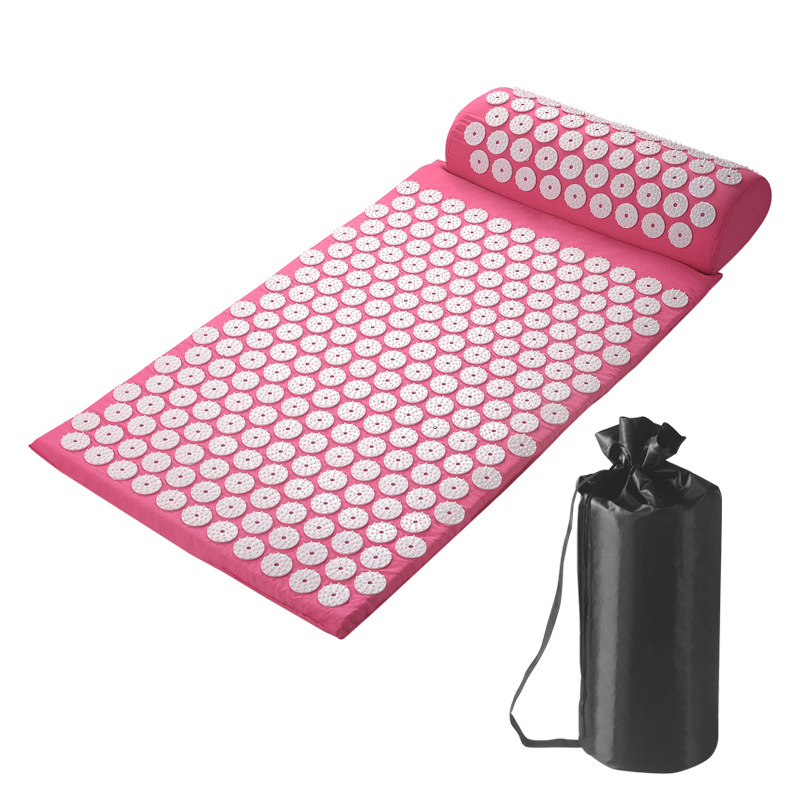 Acupressure Mat and Pillow Set with Bag Acupuncture Mat for Neck and Back Pain, Muscle Relaxation Stress Relief, Sciatica Pain Relief Pillow - Pink - Image 1