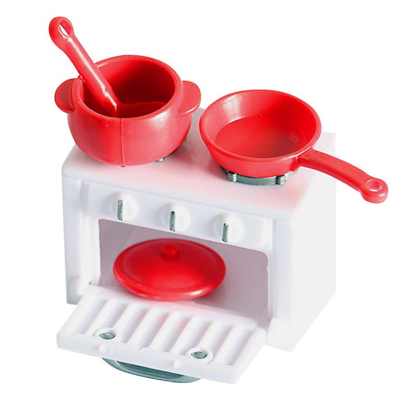 Toys Children Pretend Cooking Stove Mini House Gas Stove Mini Stove Model Miniature Stove Play Kitchen Cooking Toy（5.8X4.2X3.6CM，White Red） - Image 1