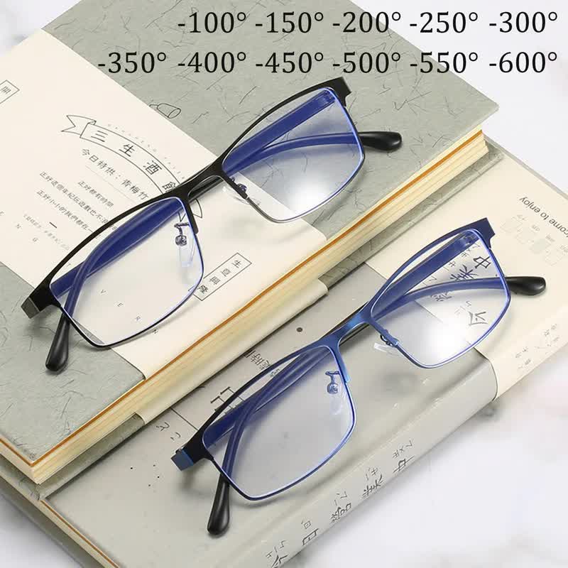 Anti-blue Light Myopia Glasses Ready-made Business Men Women Metal Square Glasses Diopter 0 -0.5 -1.0 -1.5 To -6.0 3 - Image 2