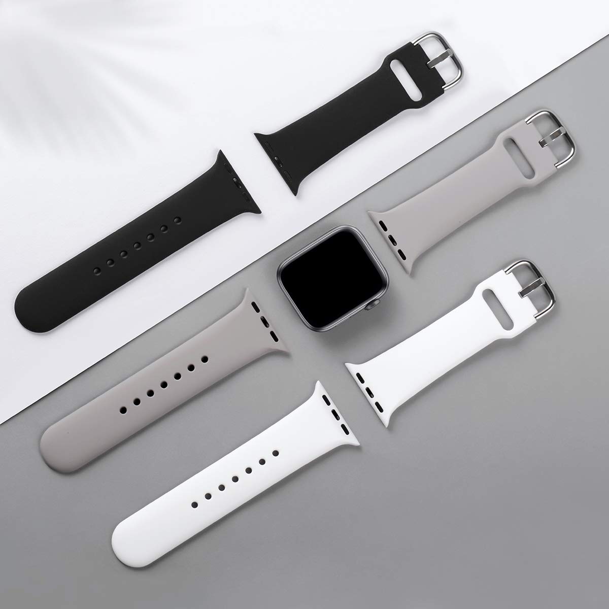 3-pack straps compatible with Apple Watch bracelet iWatch Series 8 7 6 5 4 3 Ultra SE(2/1), 42mm/44mm/45mm-S, Black/White/Gray - Image 2