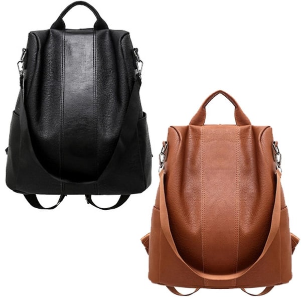 Women's Backpack Women's Leather Backpack School Bag Black/Brown Large Capacity All Match Fashion 1st Black - Image 1