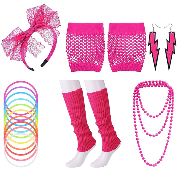 Women's 80s Neon Accessories Dance Hen Party Masquerade Retro Rose Red Rose Red - Image 1