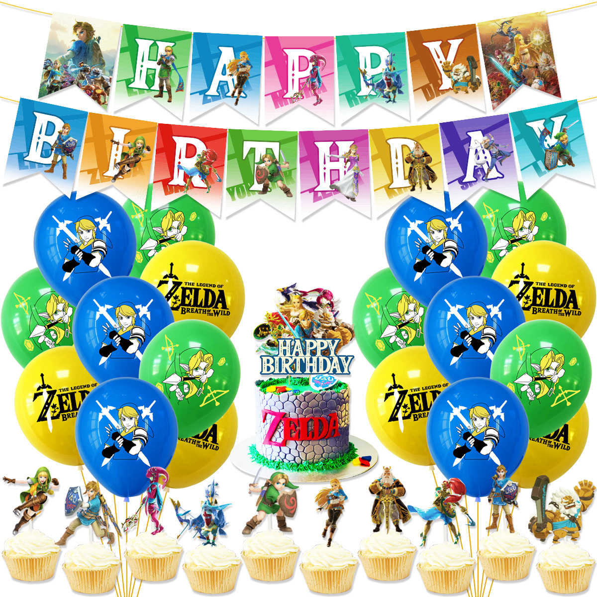The Legend of Zelda Party Decorations: Complete set for a Hyrule-themed birthday party! Package 2 30-pack balloons Package 2 30Pcs Balloons Set - Image 1
