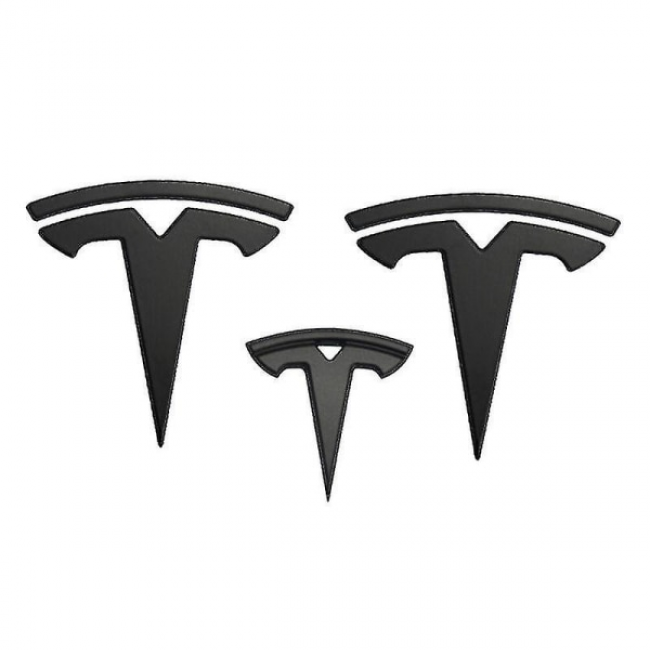 3x Matte Black T-Logo Hood Emblem Tesla Model Y - Image 1