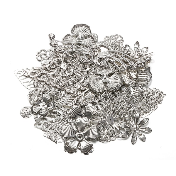 50g/lot Mixed Metal Flower Petals Filigree Wraps Clutches White - Image 1