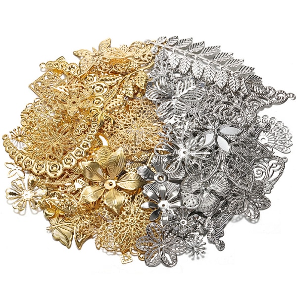 50g/lot Mixed Metal Flower Petals Filigree Wraps Clutches White - Image 2