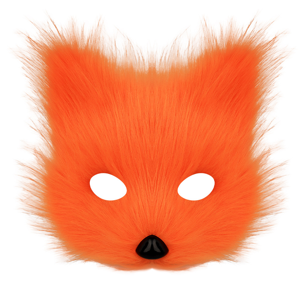 Halloween costume simulation fox mask gloves plush fox tail handmade animal tail cosplay props accessories Red, brown and white three-piece set One Size - Image 7
