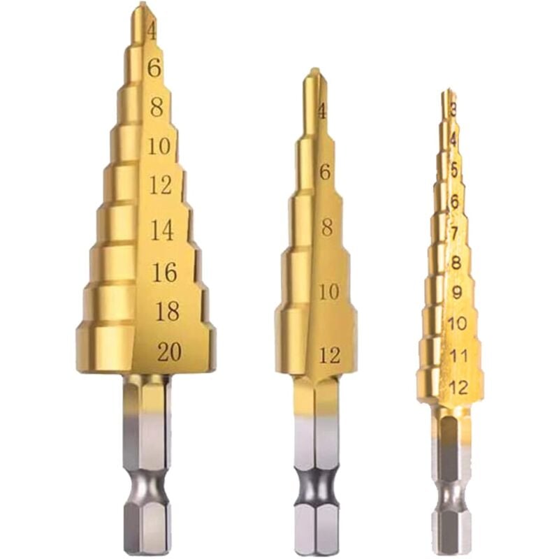 Step Drills Double Groove Countersink Drill High Speed Steel Cone Drill for Steel Wood, Plastic, Brass, Aluminum 3 pcs - Image 1