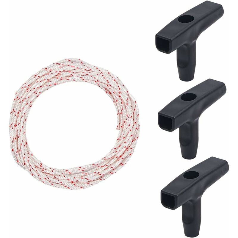 10 Meter 3.0mm Starter Cord with 3 Start Handles for Lawn Mower Chainsaw Trimmer Brushcutter Engine Parts - Image 1