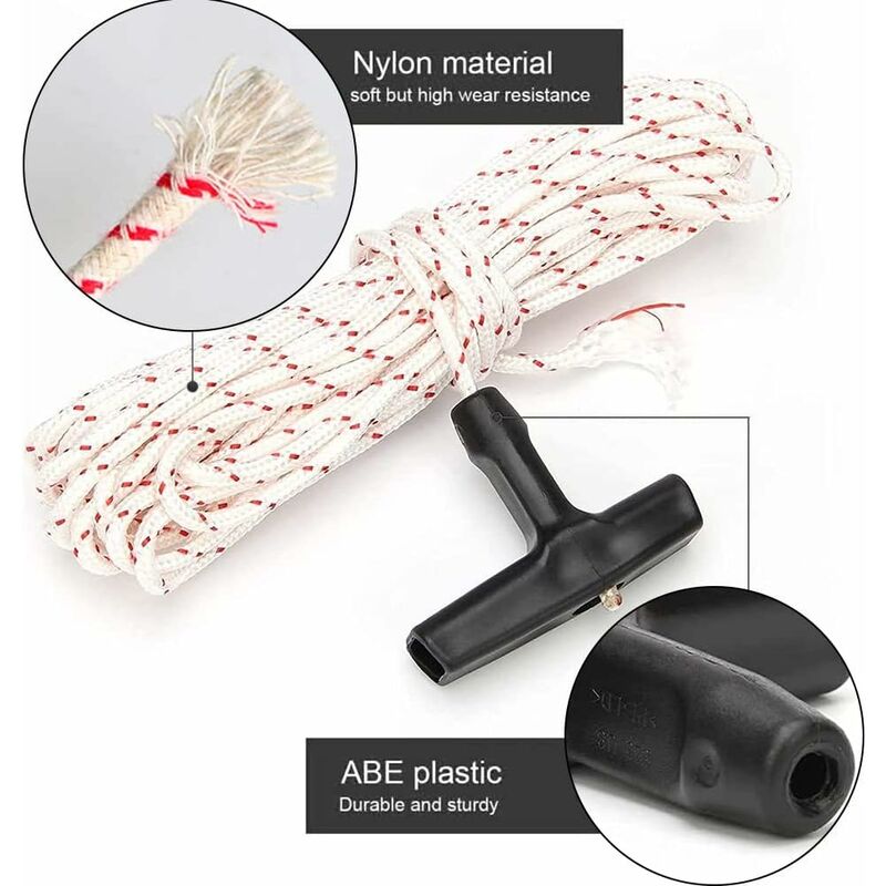 10 Meter 3.0mm Starter Cord with 3 Start Handles for Lawn Mower Chainsaw Trimmer Brushcutter Engine Parts - Image 3