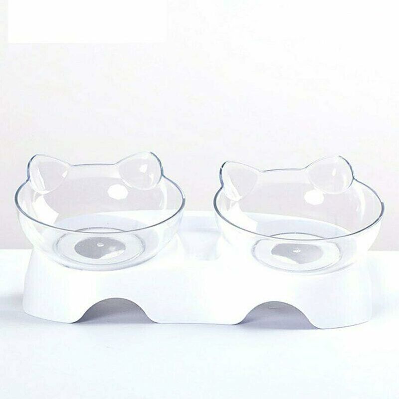 Double Cat Bowls, Orthopedic Pet Bowl Anti-vomiting, Cat Food Bowl Water Bowl Dog Bowl, Angled Cat Bowl Protects the Spine, 15° Inclined Bowl - Image 1