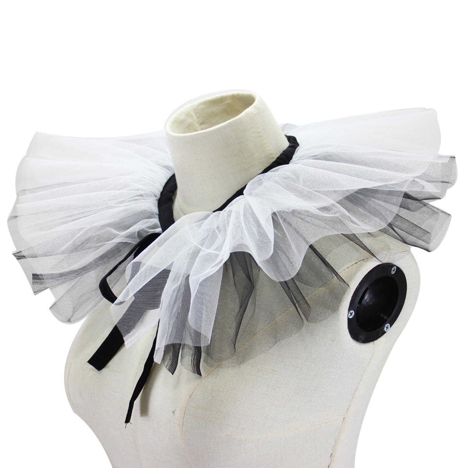Women's Renaissance Tulle Ruffled False Collar Layered Black White Mesh Clown Choker Lace Up Victorian Neck Ruff Shawl Cosplay Props - Image 1