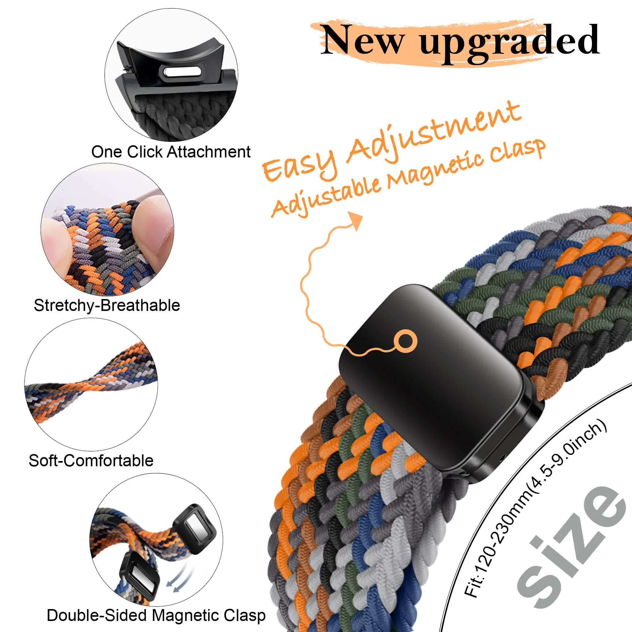 Braided Strap for Samsung Galaxy Watch 6 4 classic/5 Pro 45mm 47mm 43mm 44mm 40mm Magnetic Strap Without Gap Galaxy watch 6 band space gray space gray 6 classic 43mm 47mm - Image 4