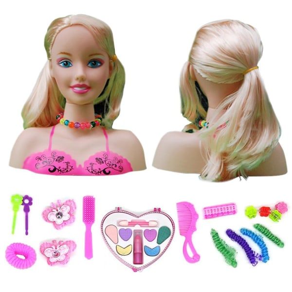 Makeup Pretend Play Set for Kids 17 Pcs Hairdresser Styling Head Doll Makeup Toy Educational Toy Gift for Kids Girls - Image 1