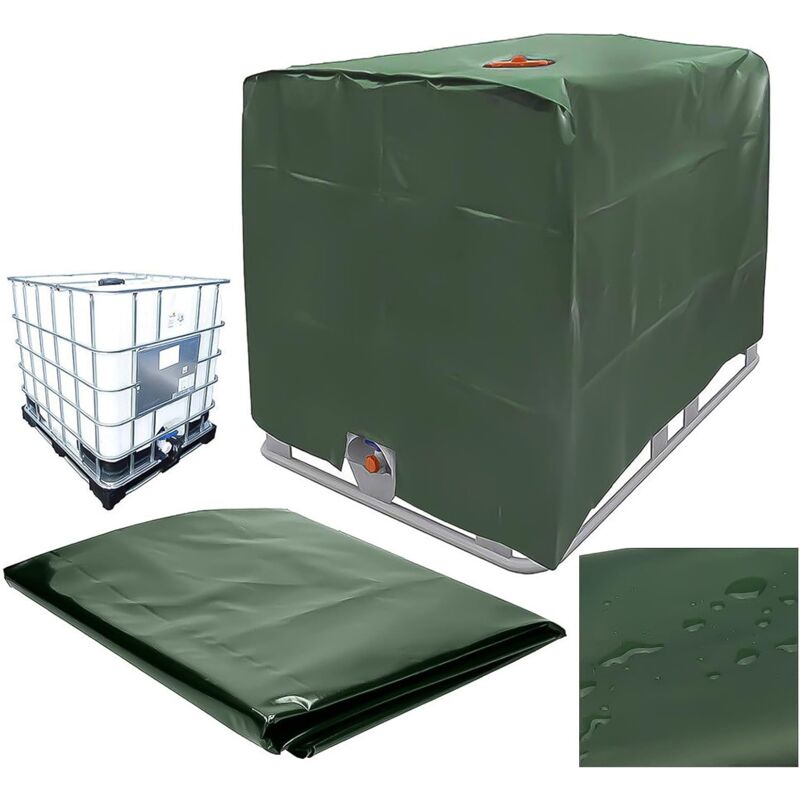 Water Tank Cover, IBC Tank Cover for 1000L Tank, Water Tank Container Protective Cover, Dustproof Anti-UV Anti-Rain, 120x100x116cm (Green) - Image 1
