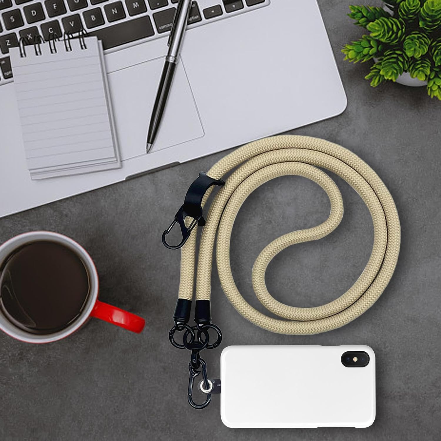 Thick Rope Phone Lanyard - 10MM Mobile Strap with Spacer Holder | Neck Holder for Travel and Anti-Theft Camel - Image 1
