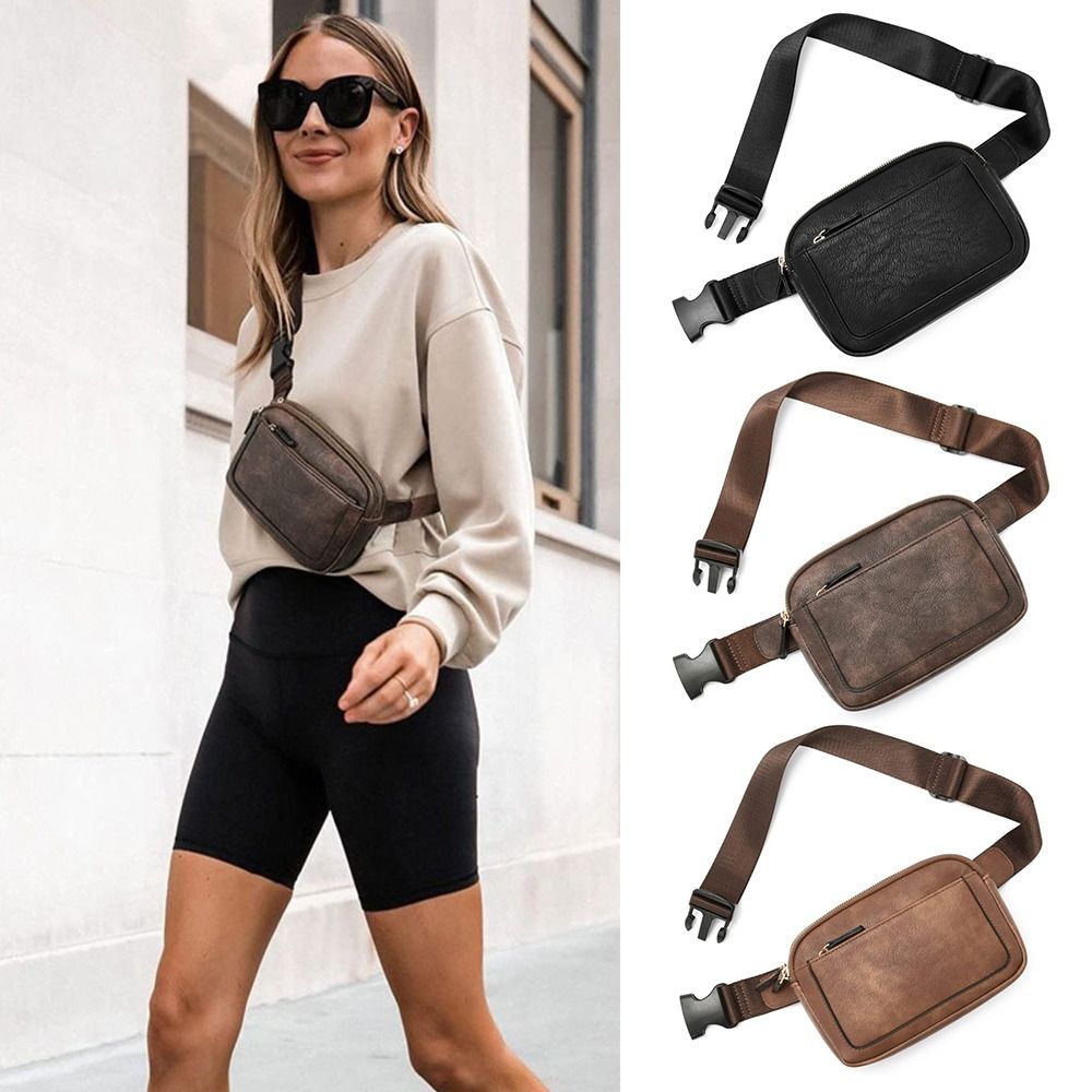 Women's PU Leather Belt Bag Crossbody Waist Bag Travel Shoulder Bags Black - Image 1