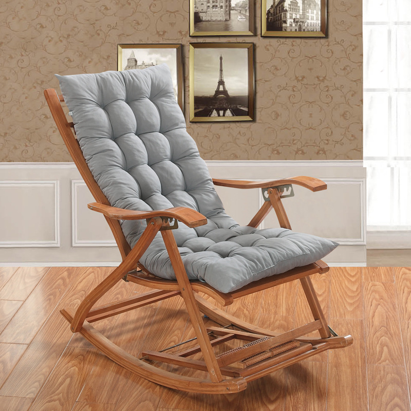 Long Folding Lounger Rocking Chair Cotton Cushion Plush Pillow Bamboo Chair Cushion Grey 48x120cm - Image 1