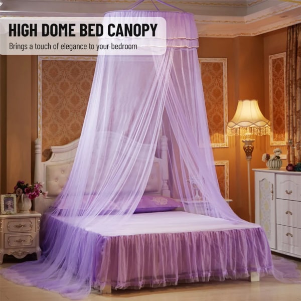 Universal Bed Canopy Dome Bedspread Mosquito Net Tulle Children's Bed Children's Room Princess Double Bed Easy to Install, Purple - Image 1