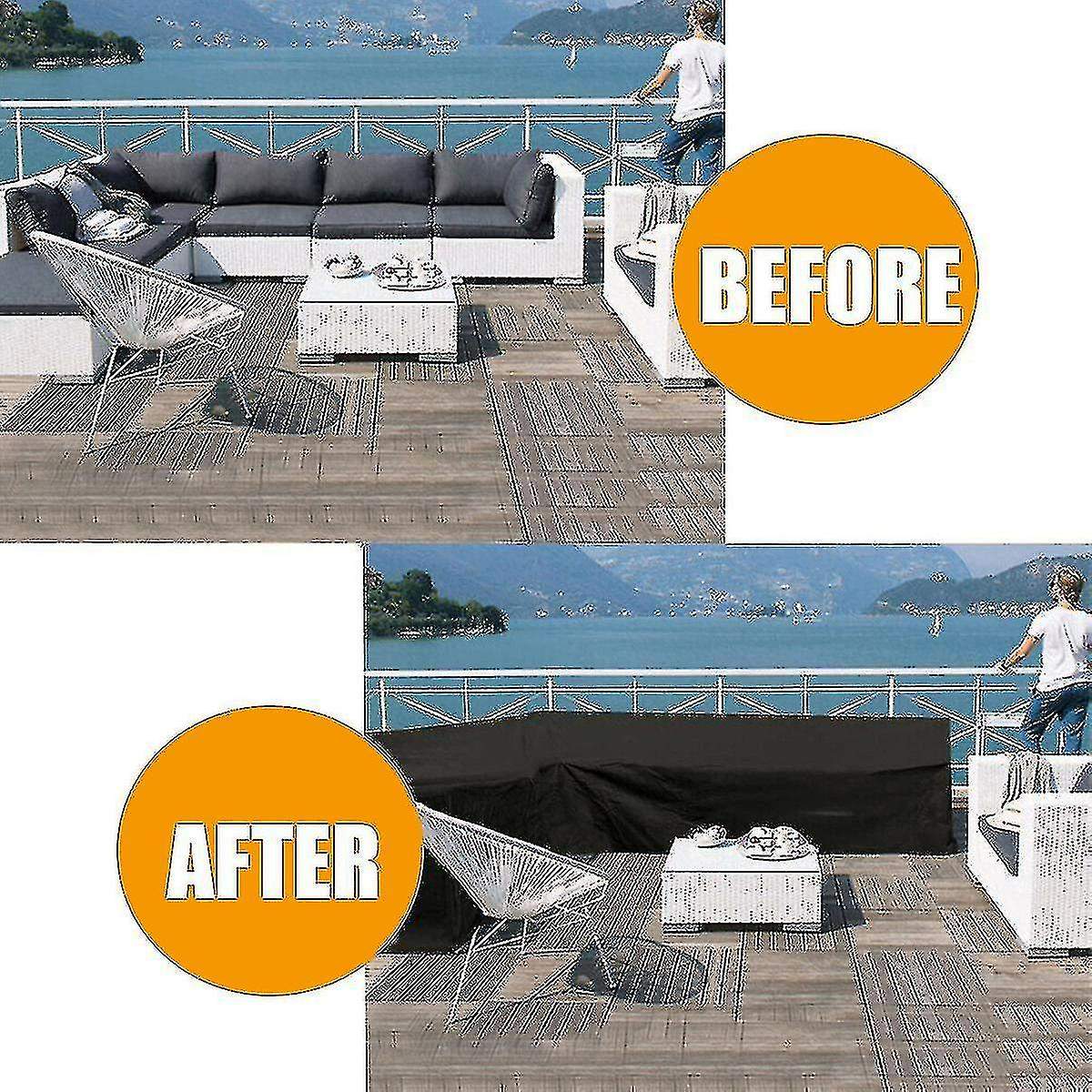 12 Sizes L-Shape All-Weather Cover Waterproof Rattan Corner Furniture Protector Garden Patio Outdoor Sofa Cover Dust Cover300*300*98cm - Image 5