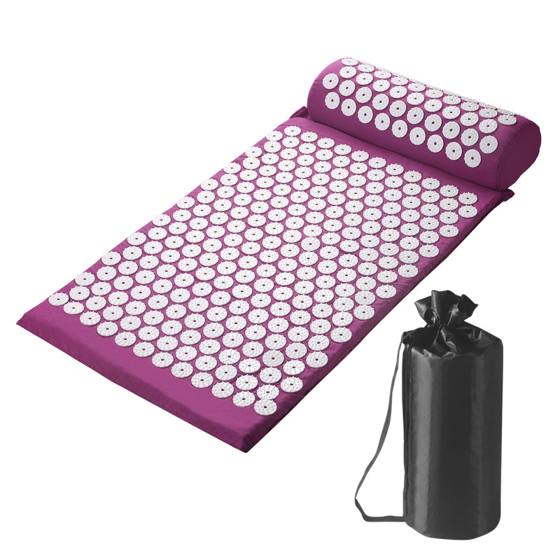 Acupressure Mat and Pillow Set with Bag Acupuncture Mat for Neck and Back Pain, Muscle Relaxation Stress Relief, Sciatica Pain Relief Pillow - Purple - Image 1