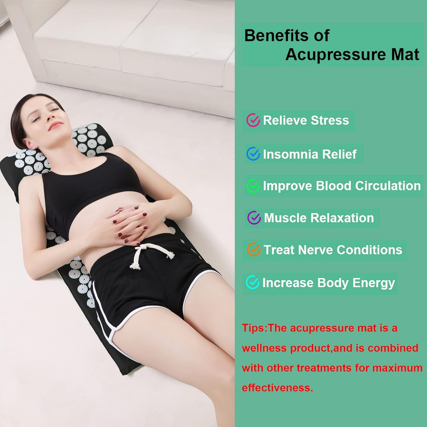 Acupressure Mat and Pillow Set with Bag Acupuncture Mat for Neck and Back Pain, Muscle Relaxation Stress Relief, Sciatica Pain Relief Pillow - Purple - Image 2