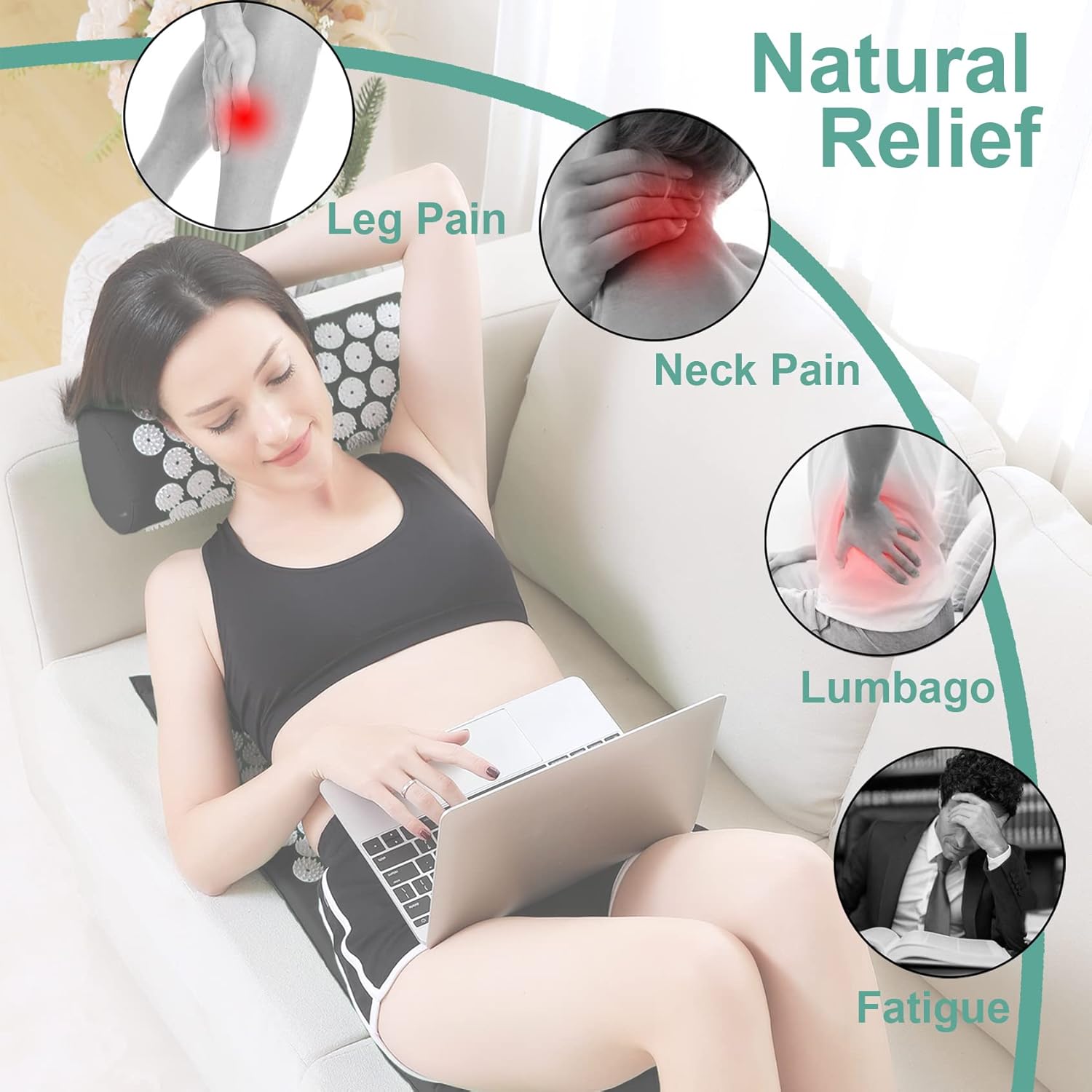 Acupressure Mat and Pillow Set with Bag Acupuncture Mat for Neck and Back Pain, Muscle Relaxation Stress Relief, Sciatica Pain Relief Pillow - Purple - Image 5