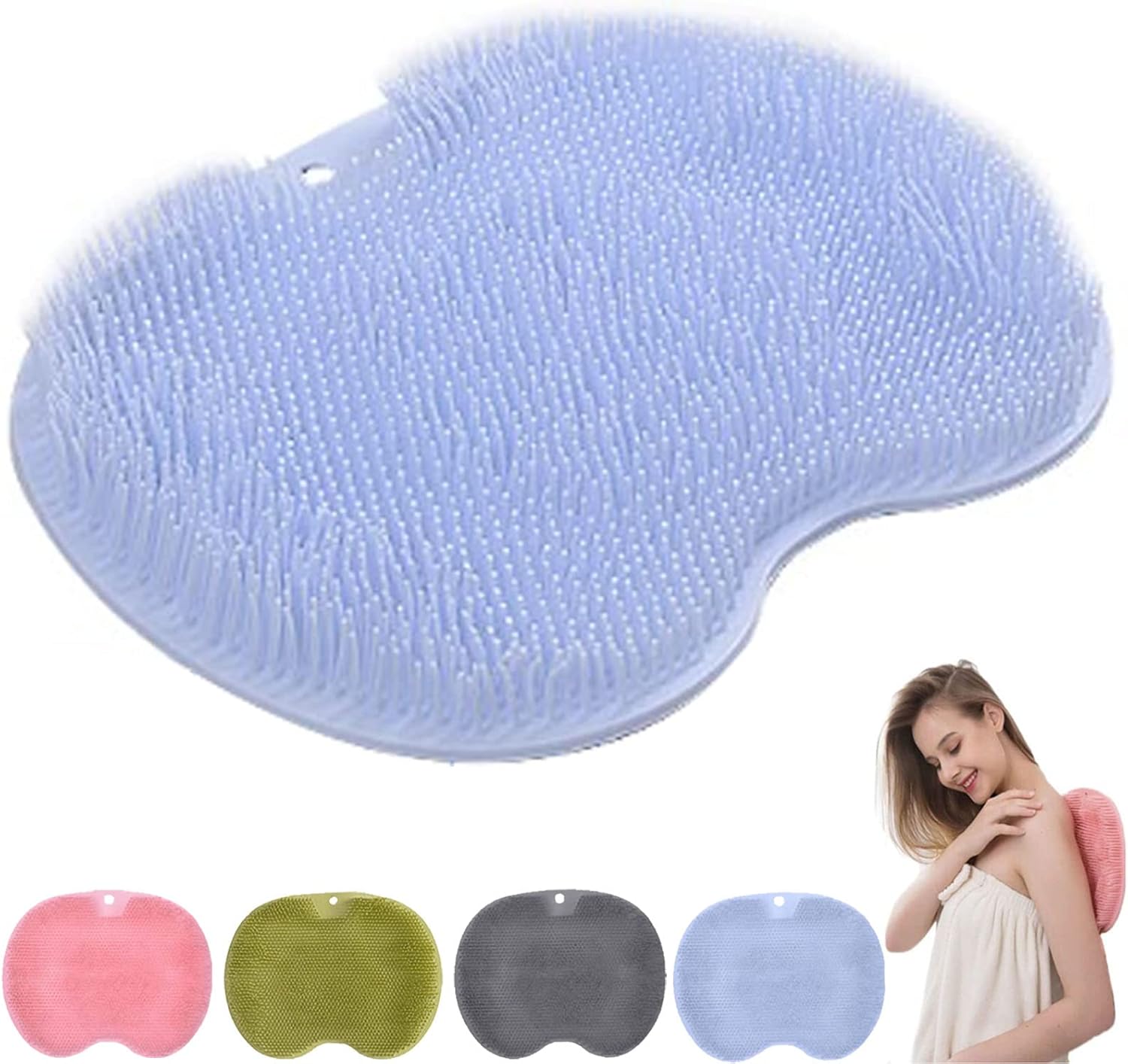 Silicone massage mat for shower back scrubber non-slip suction cups exfoliating blue - Image 1