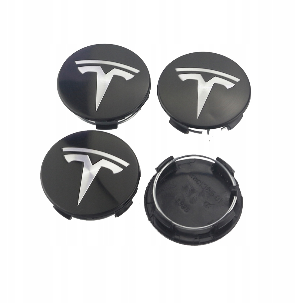 4-pack - Tesla Center Caps / Hubcaps - Car 77 Black/silver - Image 3