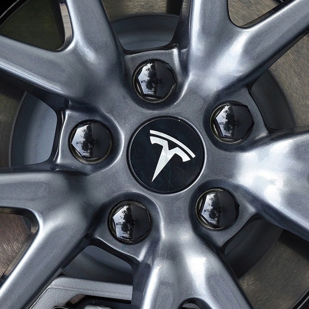 4-pack - Tesla Center Caps / Hubcaps - Car 77 Black/silver - Image 4