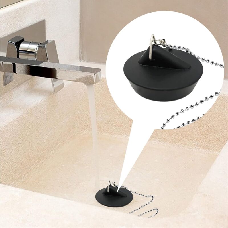 Rubber Sink Stopper with Ball Chain, Universal Stainless Steel Sink Stopper with Hook for Sink or Bathtub - Image 4