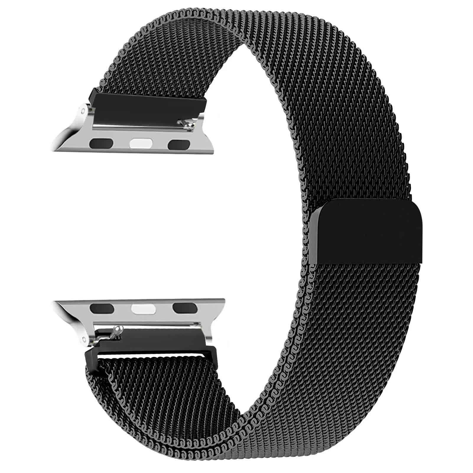 Milanese Compatible with Apple Watch Bracelet 44mm 40mm 45mm 49mm 41mm 38mm 42mm 44mm Bracelet iwatch Series 9 3 6 5 SE 7 8 Ultra 2 black black black 42mm 44mm 45mm 49mm - Image 1