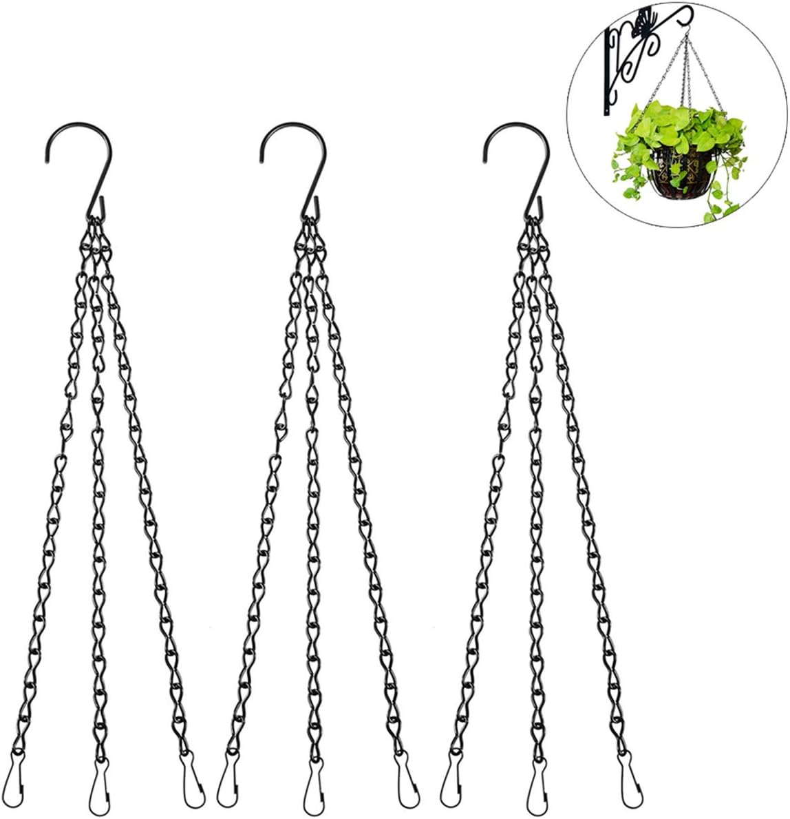 3-Pack Hanging Chain Set, Replacement Chain, Metal, Hanging Basket, Chains, Garden, Flower Pot, Plant Hanger with Clips and Hooks for Bird Feeder - Image 1