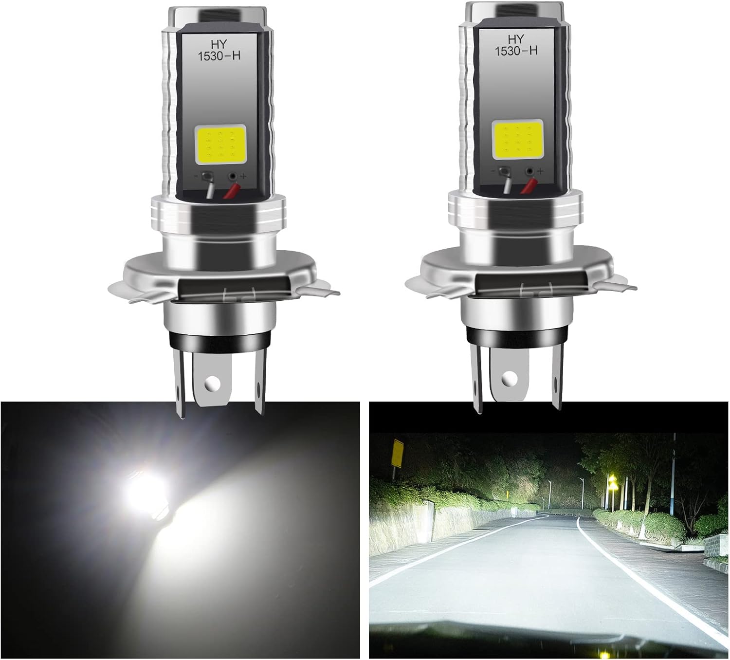2PCS H4 LED Bulb, 12V Motorcycle/Car Headlight, 12W COB Bulbs Headlight LED Bulb for High Beam Headlight, High Beam/Low Beam - Image 1