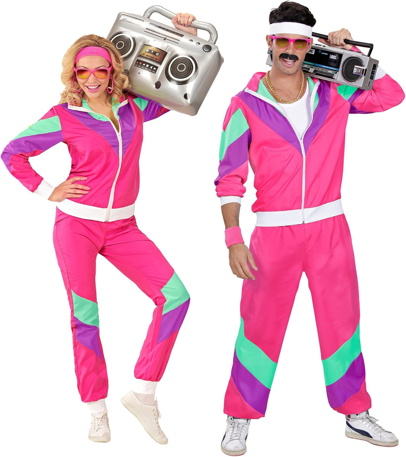 Widmann - Costume Jogging Pants Pink 80s Outfit Jogging Suit Carnival Costume, Multicolored XL - Image 1
