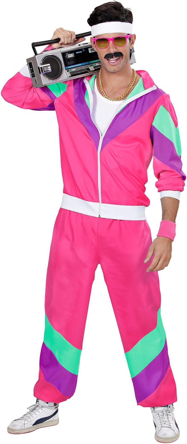 Widmann - Costume Jogging Pants Pink 80s Outfit Jogging Suit Carnival Costume, Multicolored L - Image 2