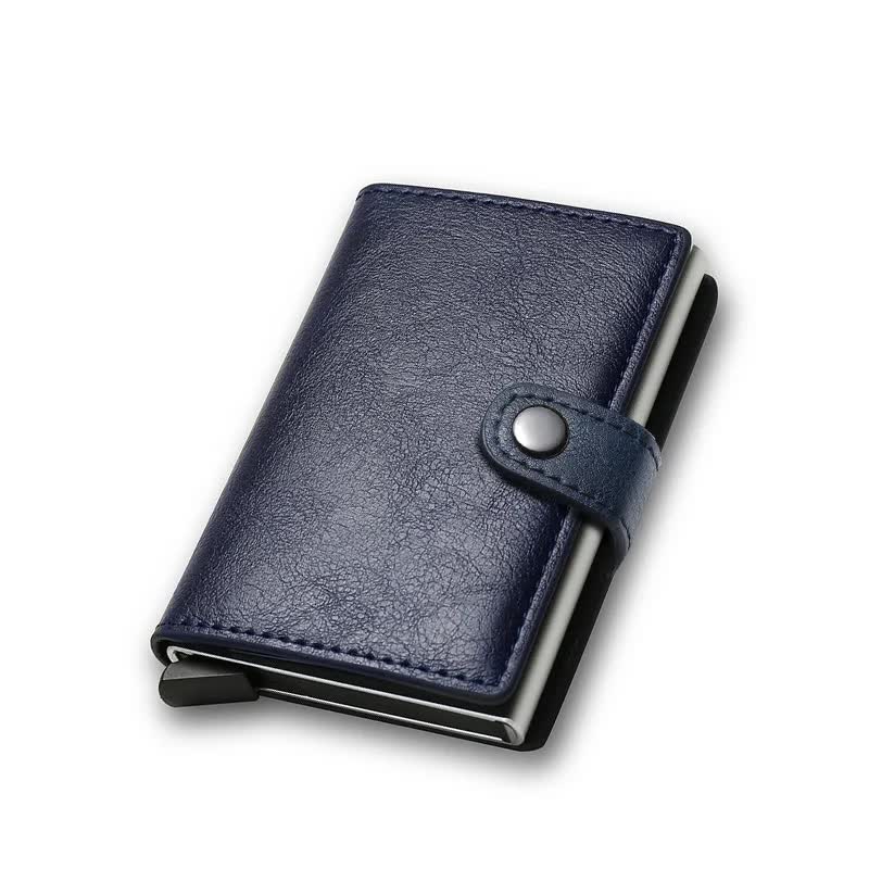 Carbon Fiber Credit Card Holder Wallet Men RFID Smart Metal Thin Slim Pop Up Minimalist Wallet Small Black Wallet Metal Vallet Blue - Image 1