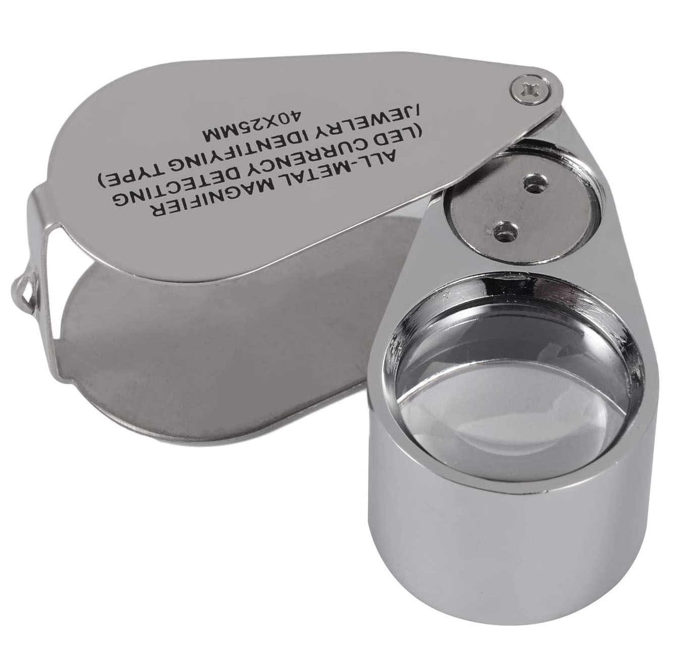 Jewelers Loupe 40X Magnification Metal Foldable Loupe with LED & UV Light - Image 1